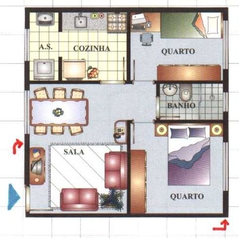 Plan de maison simple à deux chambres 