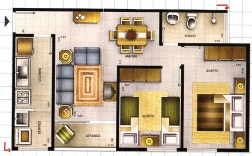 Plan de la maison avec 2 chambres et balcon