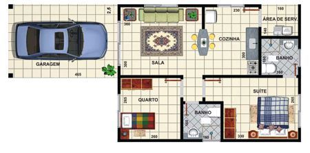 Le plan de la maison comprend deux chambres et un garage.