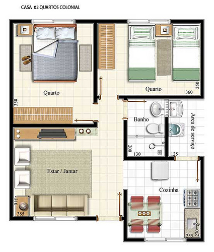 Plan d'étage d'une maison avec deux chambres et une cuisine