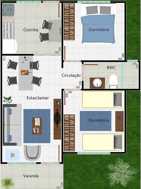 Plan d'étage d'une maison avec 2 chambres et 1 salle de bain