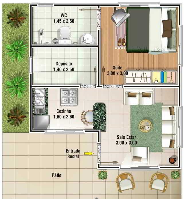 Plan de maison simple à deux chambres