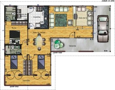 Plan de la maison avec 2 chambres et balcon