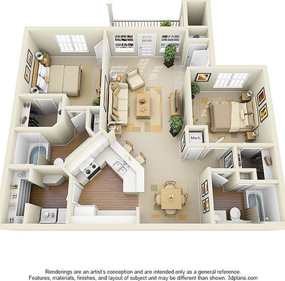 Plans d'étage de la maison à deux chambres