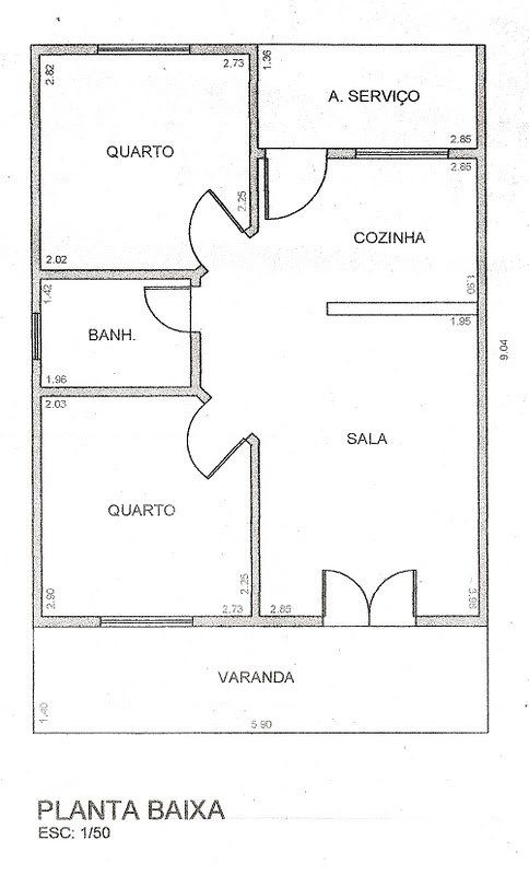 Plan de la maison avec 2 chambres et balcon