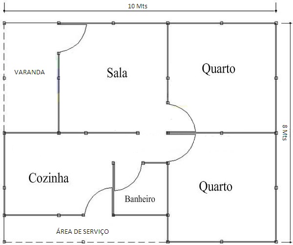 Plan d'étage de la maison avec 2 chambres et aire de service