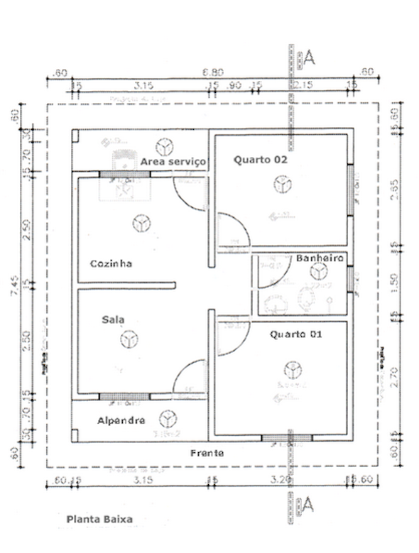 Plan d'étage d'une maison avec 2 chambres et 1 salle de bain 