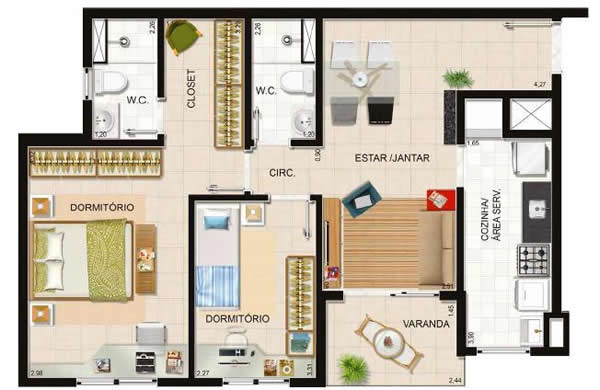 Plan d'étage de la maison avec placard et balcon 