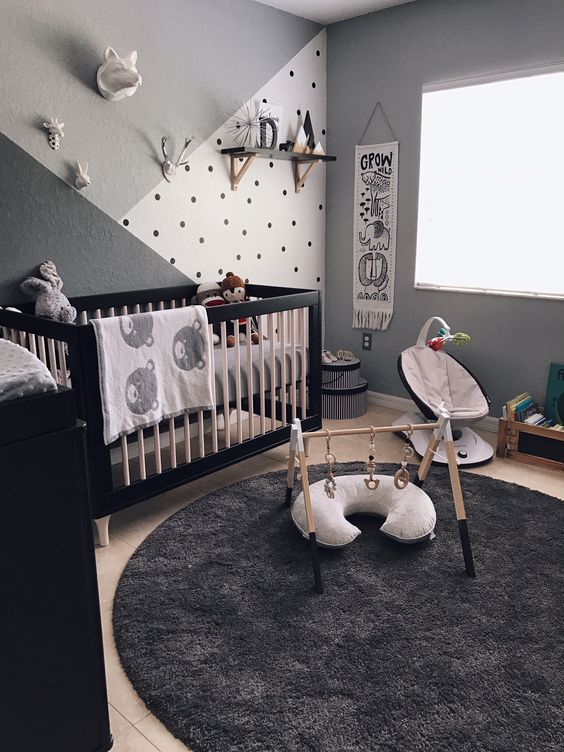 chambre bébé garçon noir gris et blanc 