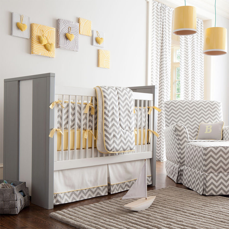 Chambre bébé garçon Tendance chevron gris et jaune