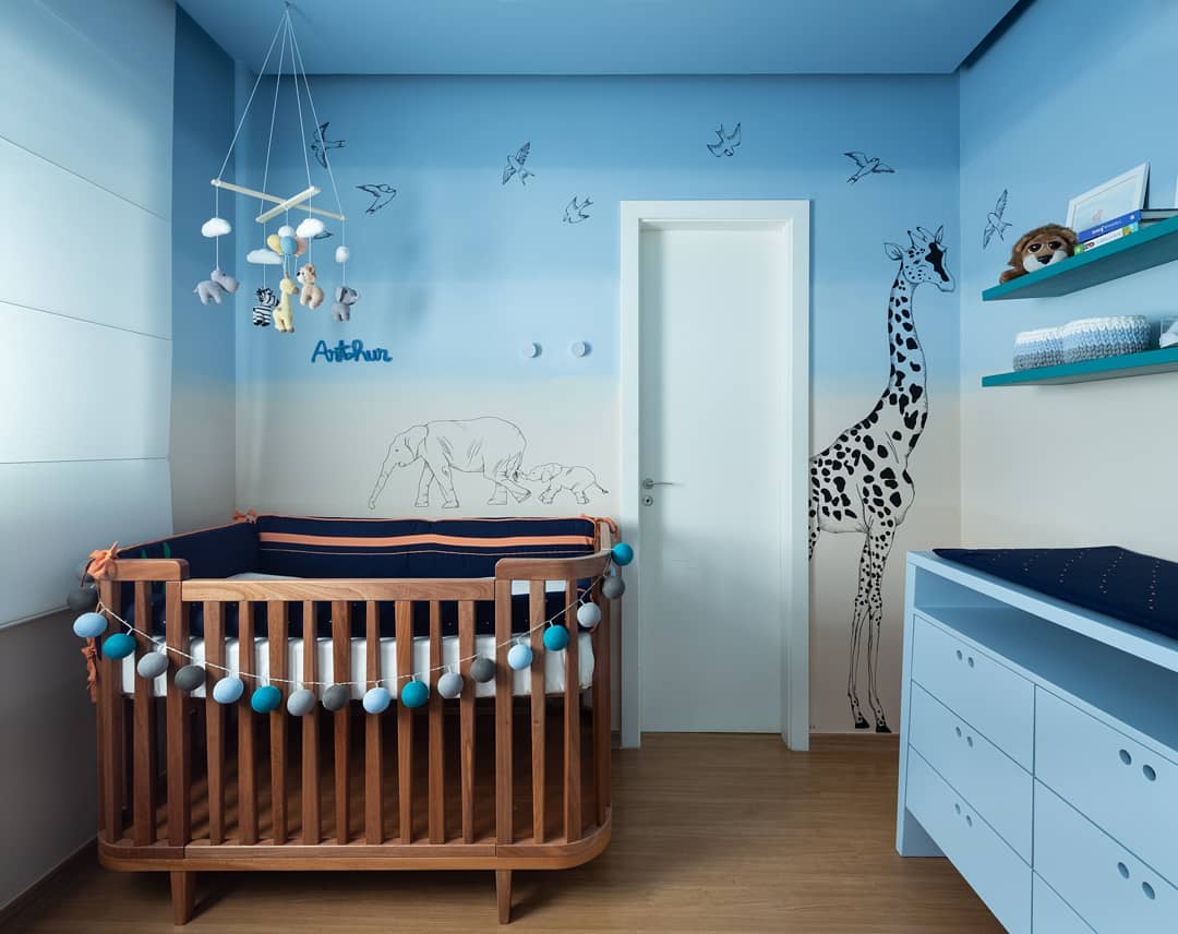 chambre bébé garçon dégradé bleu