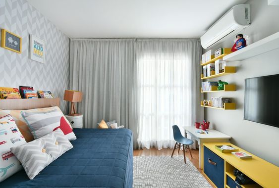 plan chambre enfant garçon bleu et jaune