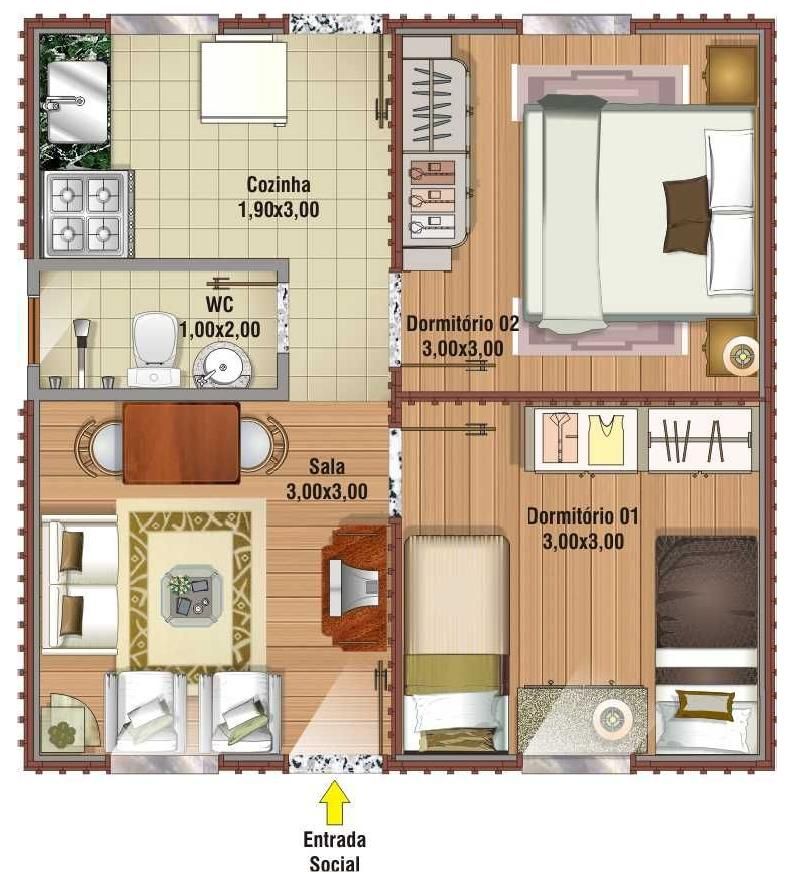 Plan de maison moderne à deux chambres