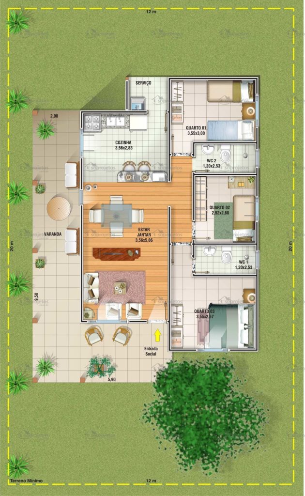 Plan d'étage d'une maison moderne avec grand balcon