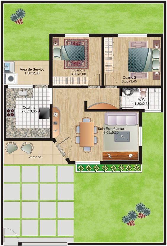 Plans de maison de suite et d'une chambre à coucher. 