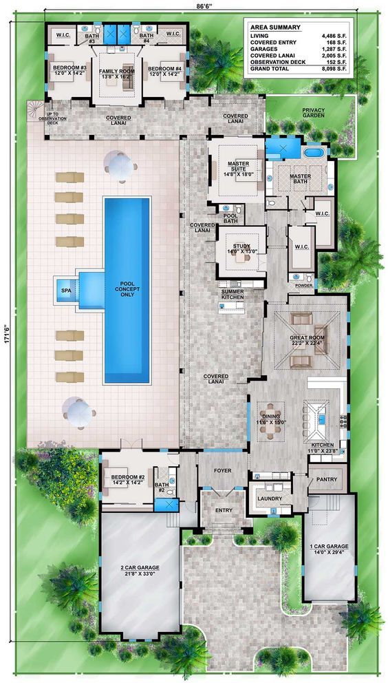 Plan de maison moderne avec piscine et suite