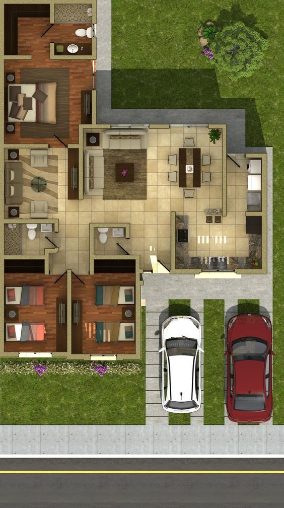 Plan de maison moderne à trois chambres