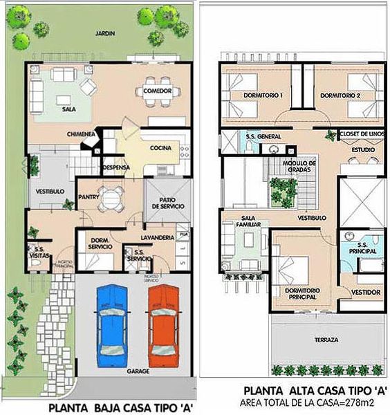 Plan de maison de ville moderne à trois chambres