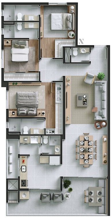 Plan de maison moderne à trois chambres