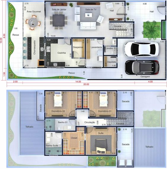 Plan d'étage de trois chambres et une suite