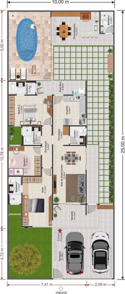 Plan d'étage d'une maison moderne avec piscine et couloir