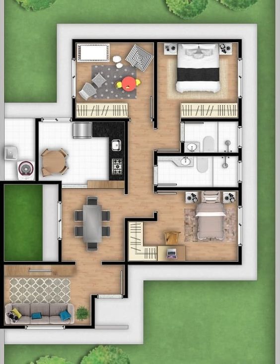 Plans de maison de trois chambres et pièces séparées