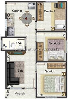 Plan de maison moderne à deux chambres