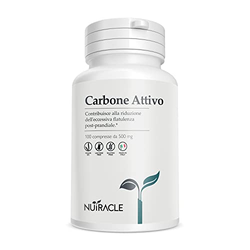 Nutracele Charbon Végétal Activé 100 Comprimés 500 mg - Supplément pour les ballonnements et les flatulences abdominales pour hommes et femmes - Fabriqué en Italie