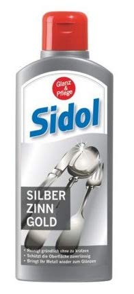 SIDOL Silver Tin Gold 250 ML Nettoie en profondeur la vaisselle, les couverts, les bijoux, les copeaux d'étain, les produits en étain, les surfaces chromées et plus encore sans rayer