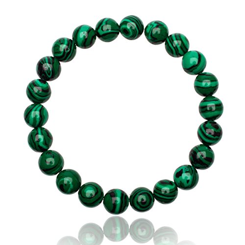 Bracelet Unique Vert Malachite Perles 8mm Grade AAA UNISEXE Bande Élastique 16cm à 19cm
