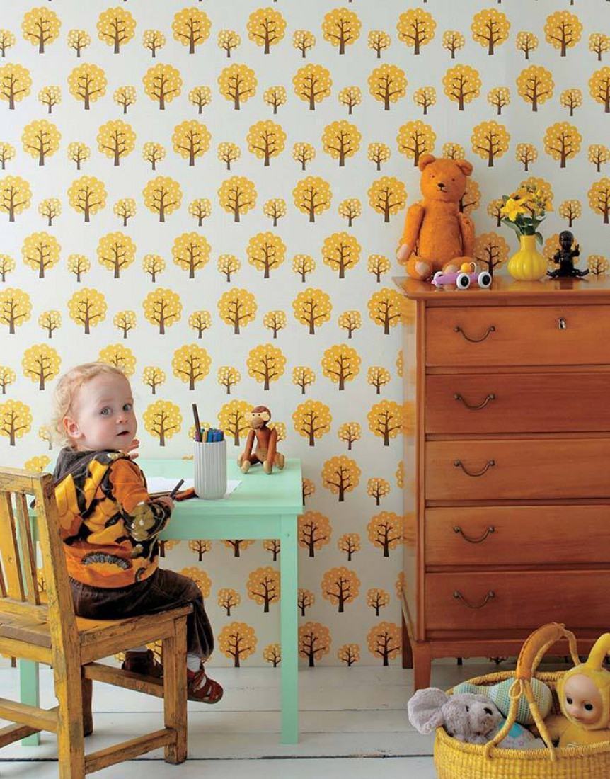Papier peint jaune pour chambre de bébé