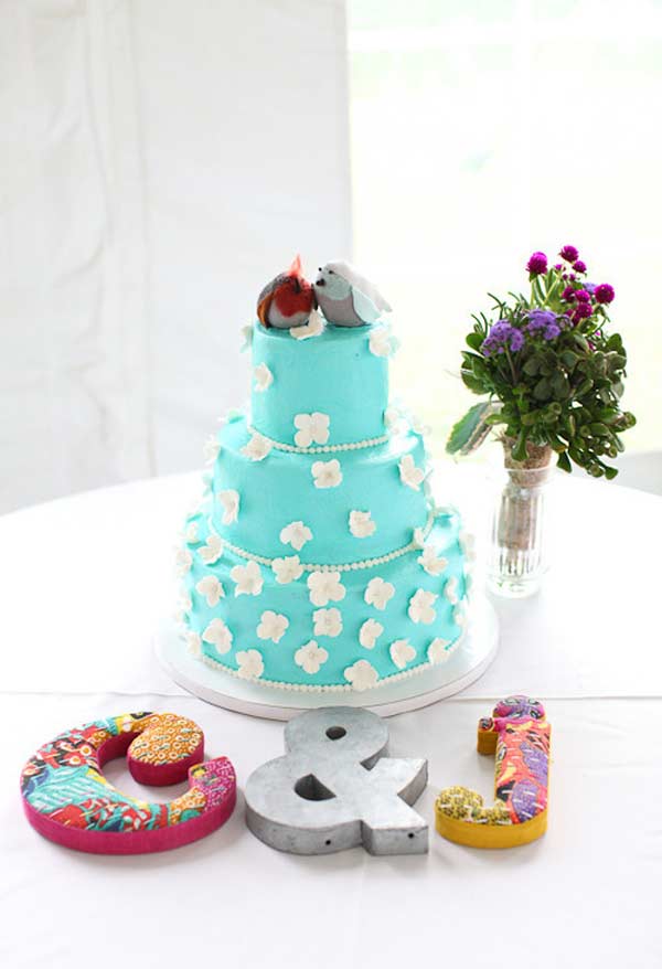 Gâteau décoré bleu Tiffany