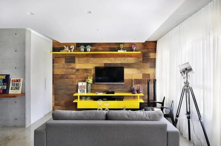 Rack para sala de estar com design suspenso